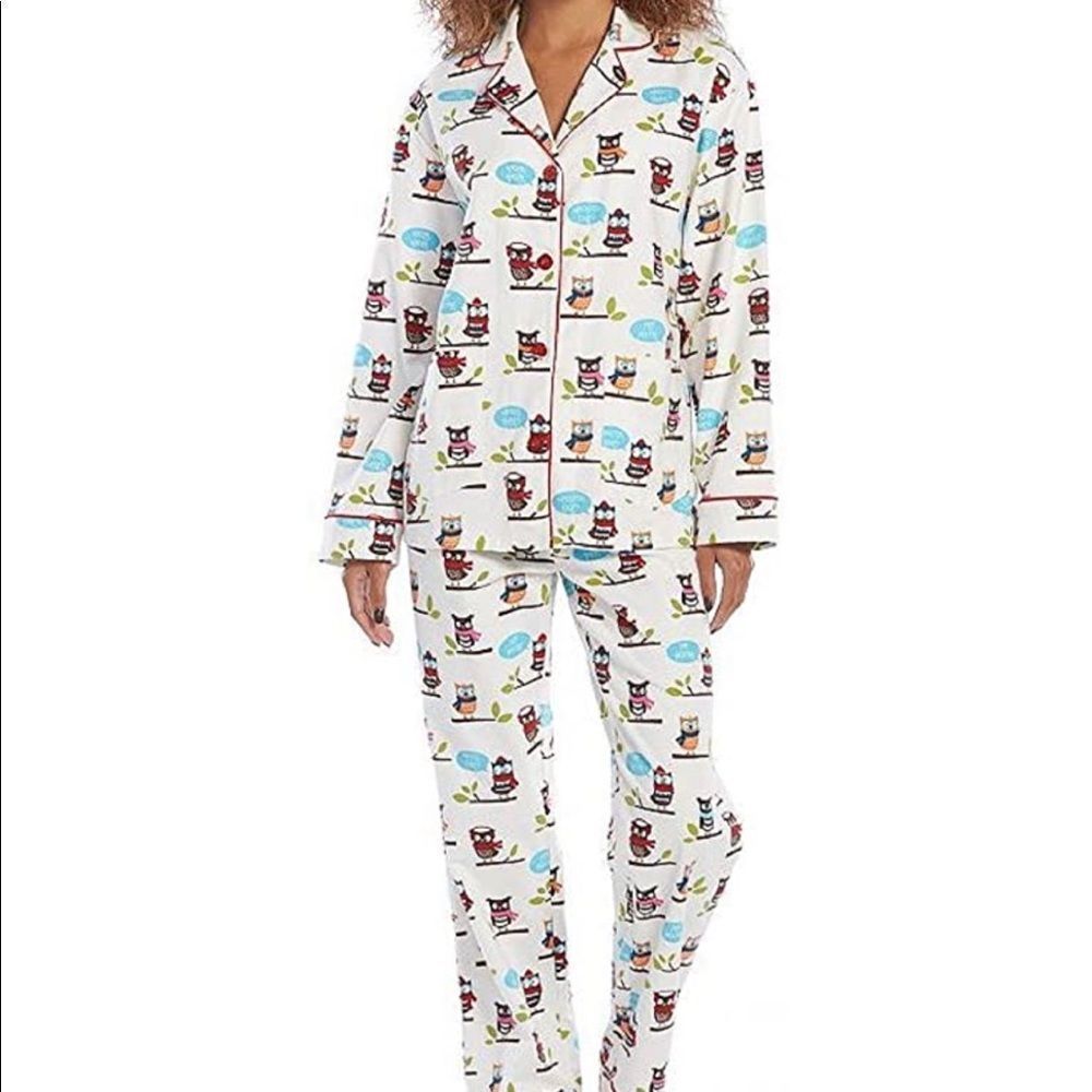 Star and Skye Notch Collar Flannel Owl Pajama Set Size Small